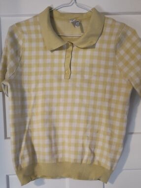 twik Yellow and White Gingham Polo Button Down Top